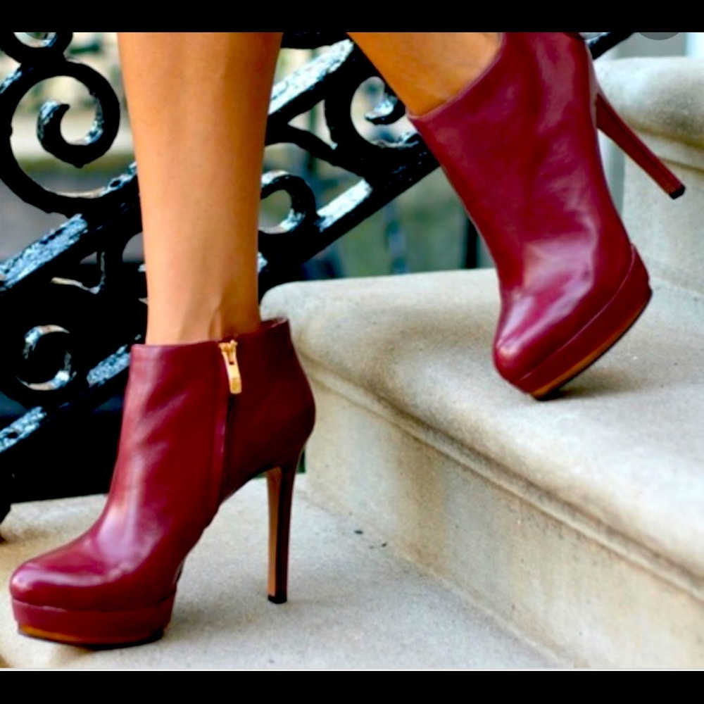 Vince Camuto Soft Leather Booties In Ruby Nappa - image 1